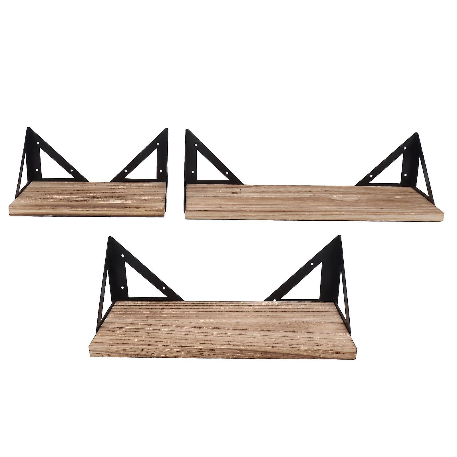3 Sets Wood Floating Shelves Wall Mount Storage Rack Hanging Shelf Wall Shelf Brackets Triangular Iron Brackets