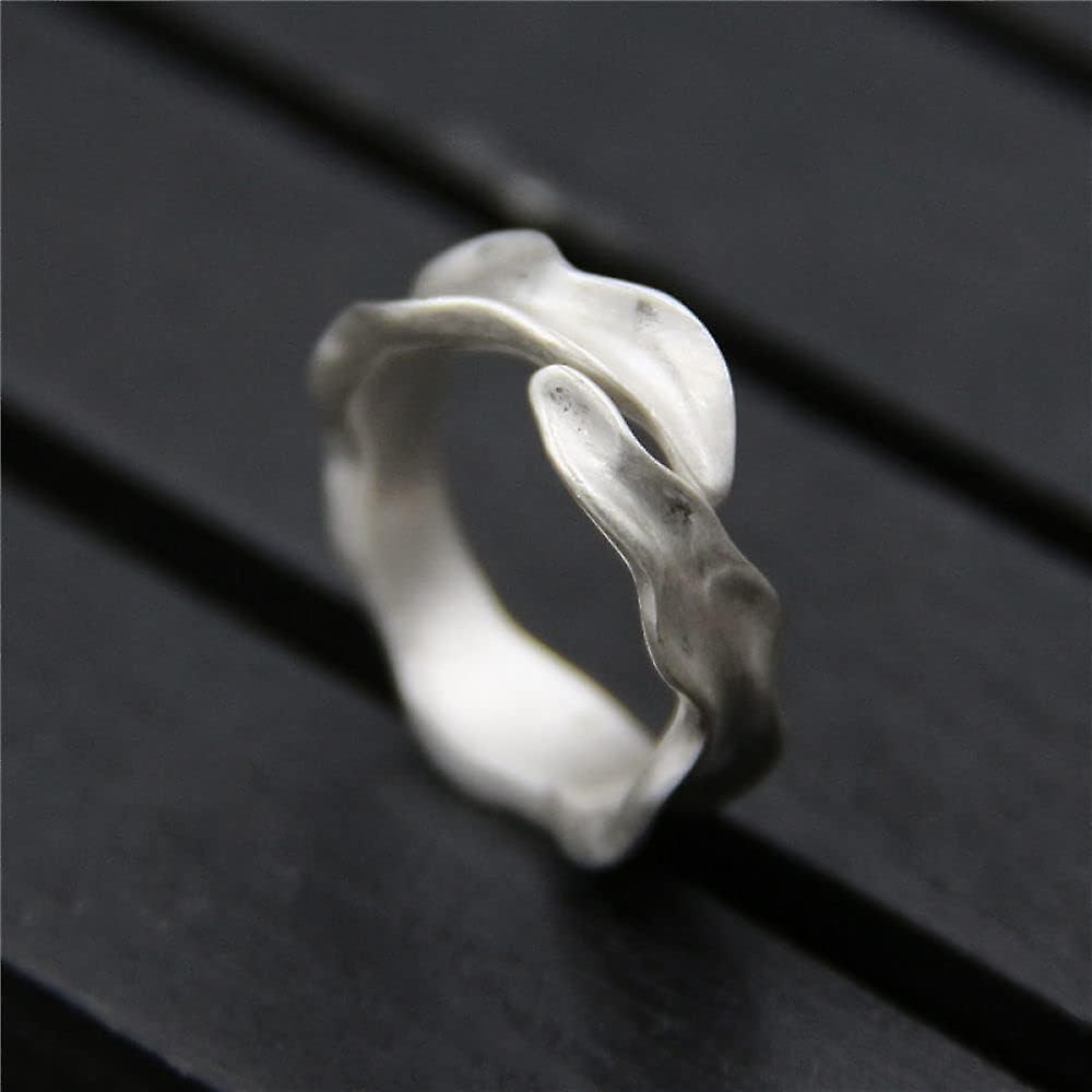 Silver ring,irregular twisted scalloped ring,adjustable