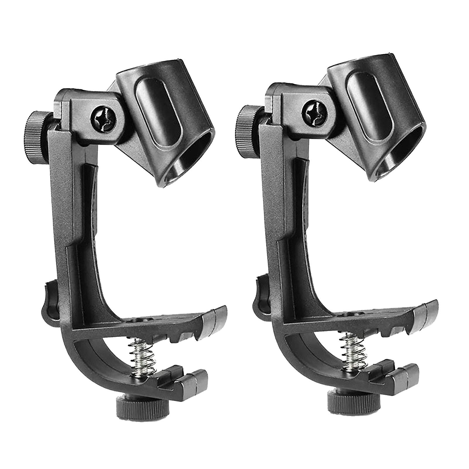 2PCS Drum Microphone Clips ABS Plastic Mic Clamp Adjustable Microphone Mount Holder Black