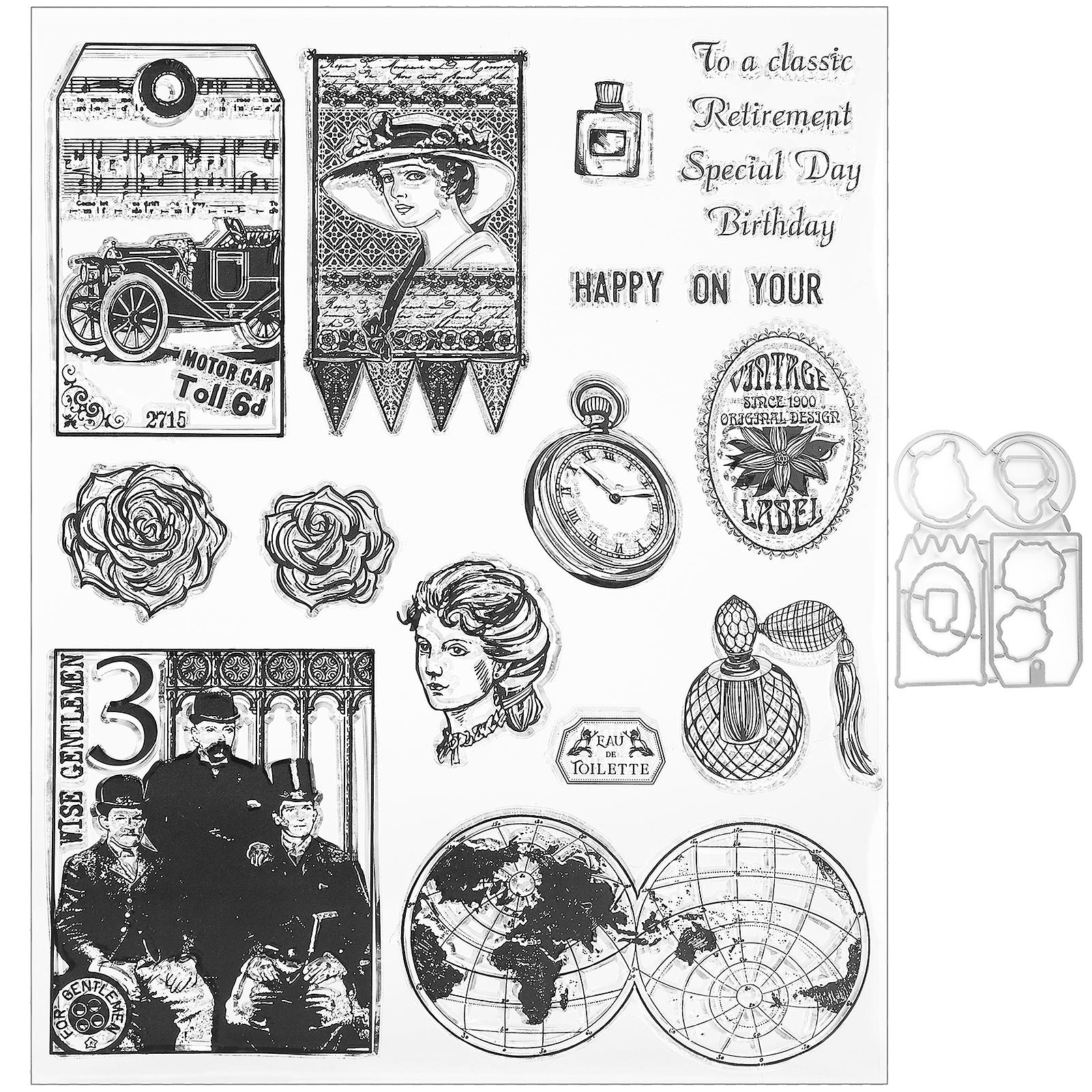 Transparent Stamp Rubber TPR Rectangle DIY Journal Retro Pattern Craft Art Accessories