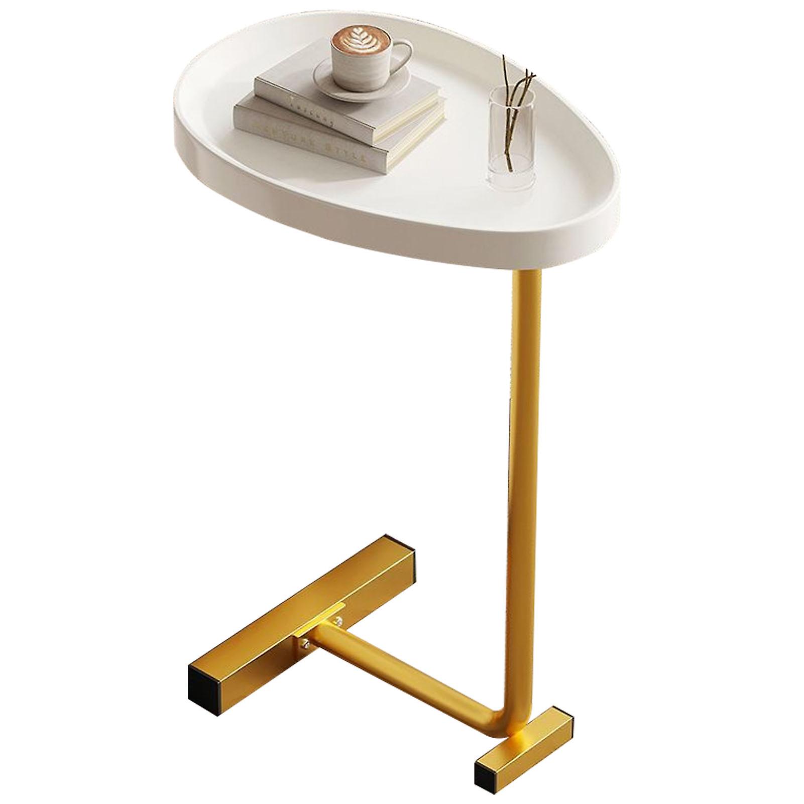 Table d'appoint en forme de C, petite table basse ovale coulissante pour canapé, idéale pour le salon, dorée