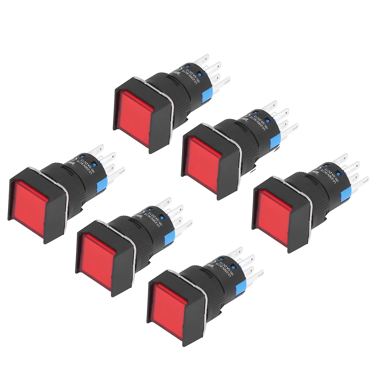 16mm Square 25PCS Push Button Switch with Light, 24V 5A Red Self Locking Small Power Switches