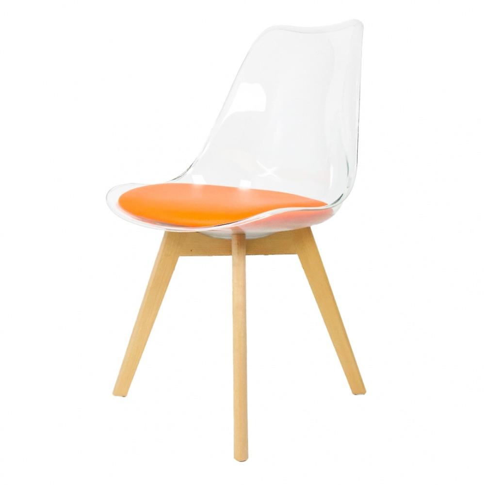 Fusion Living Soho Clear og orange plastik spisebordsstol med firkantede lyse træben
