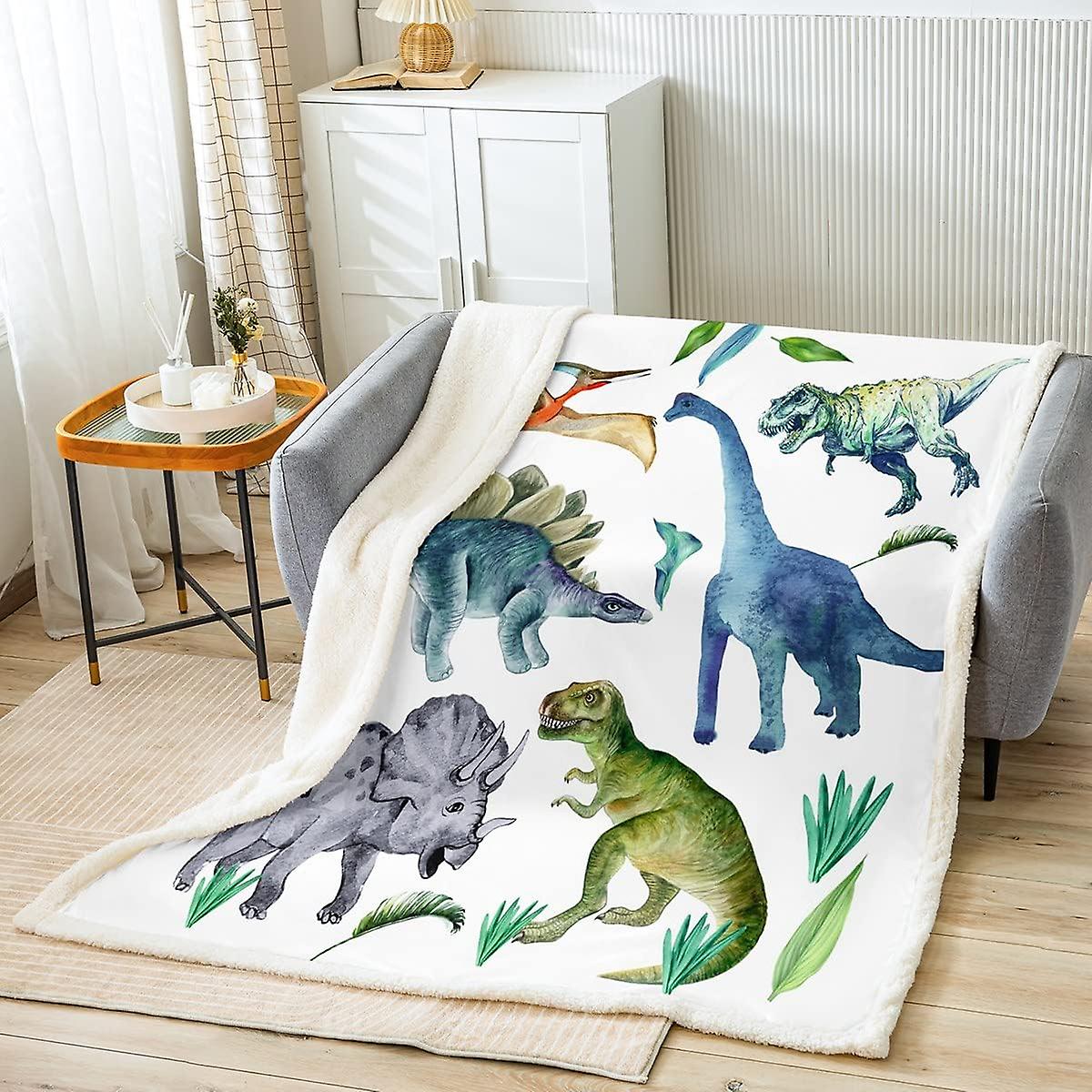 Dinosaur Fleece Throw Blanket Kids Cartoon Dino Animal Plush Blanket for  Bed Sofa White Sherpa Blanket Breathable Watercolor Jungle Animal Wildlife  Fu - Main Image