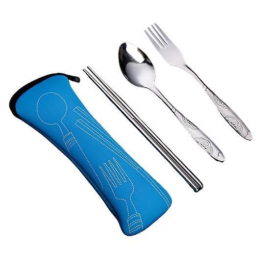 Cutlery Set with Zipper Bag Stainless Steel Travel Utensils Kit Fork Spoon Chopsticks Durable Storage Pouch