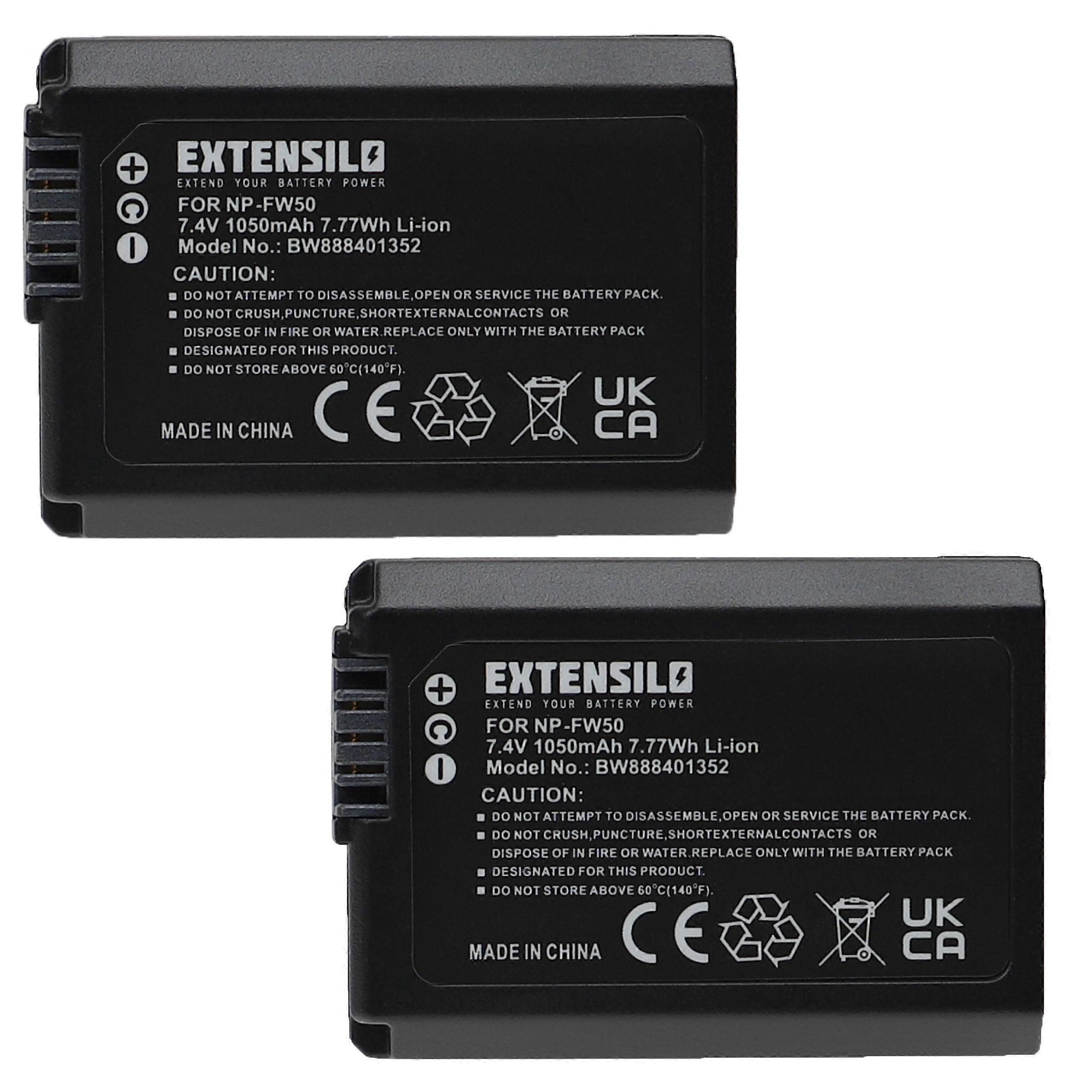 EXTENSILO 2x accu's compatibel met Sony Alpha SLT-A33Y, SLT-A35, SLT-A35Y, SLT-A37, SLT-A35K, SLT-A55, SLT-A55V camera (1050 mAh, 7,4 V, Li-ion)
