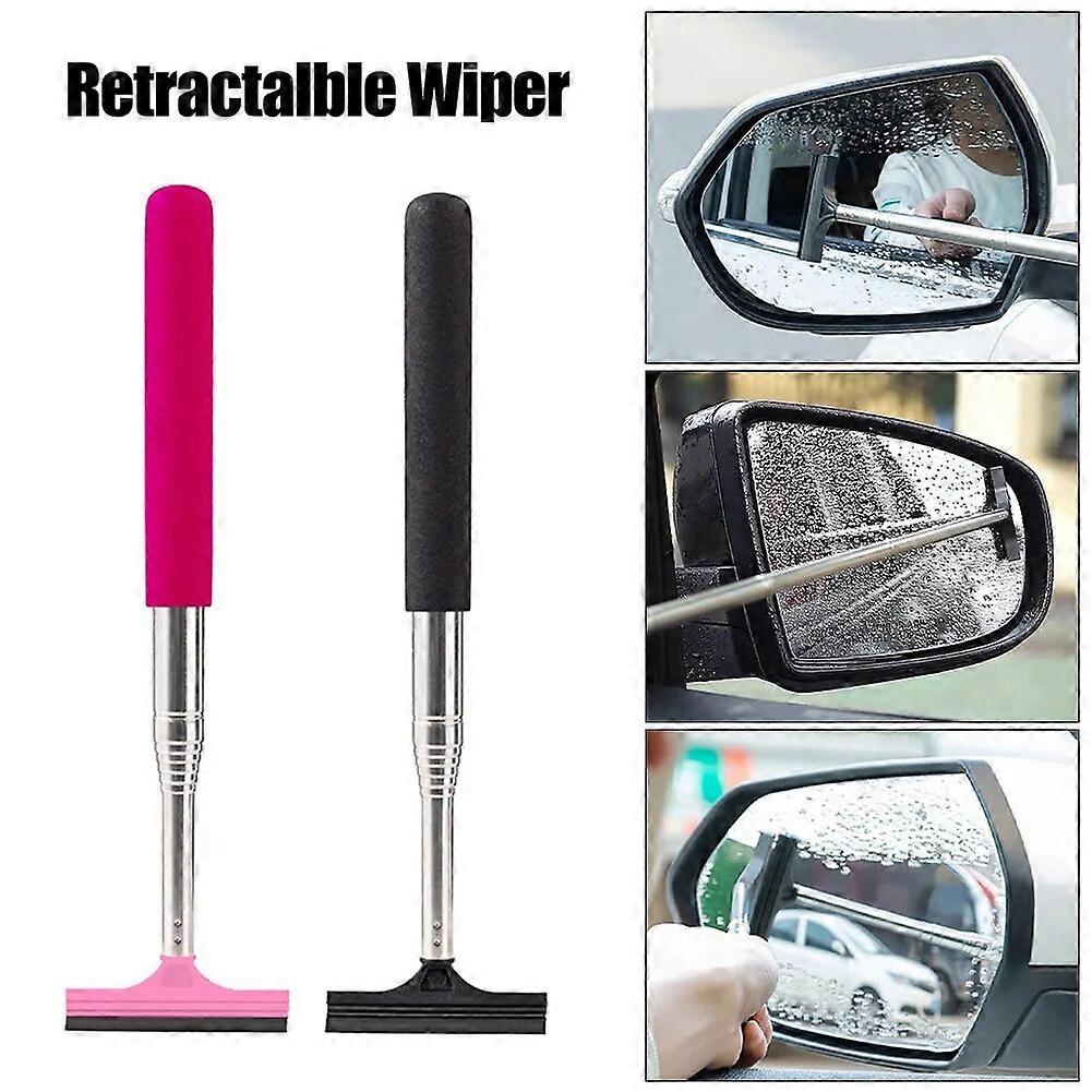 Car Rearview Mirror Wiper Telescopic Auto Mirror Squeegee Cleaner 98cm Long Handle Car Cleaning Tool Mirror Glass Mist Cleaner ST1M416