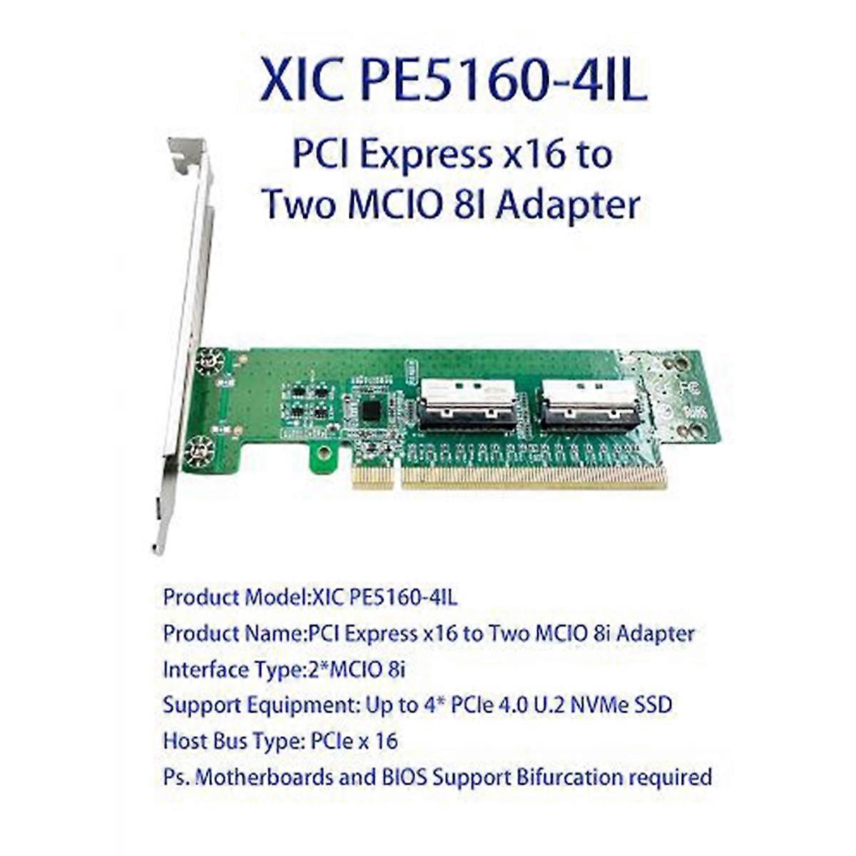 Mainboard Adapter PE5160-4IL PCIe5.0 X16 to MCIO 8I Adapter Board Requires Mainboard Support Split
