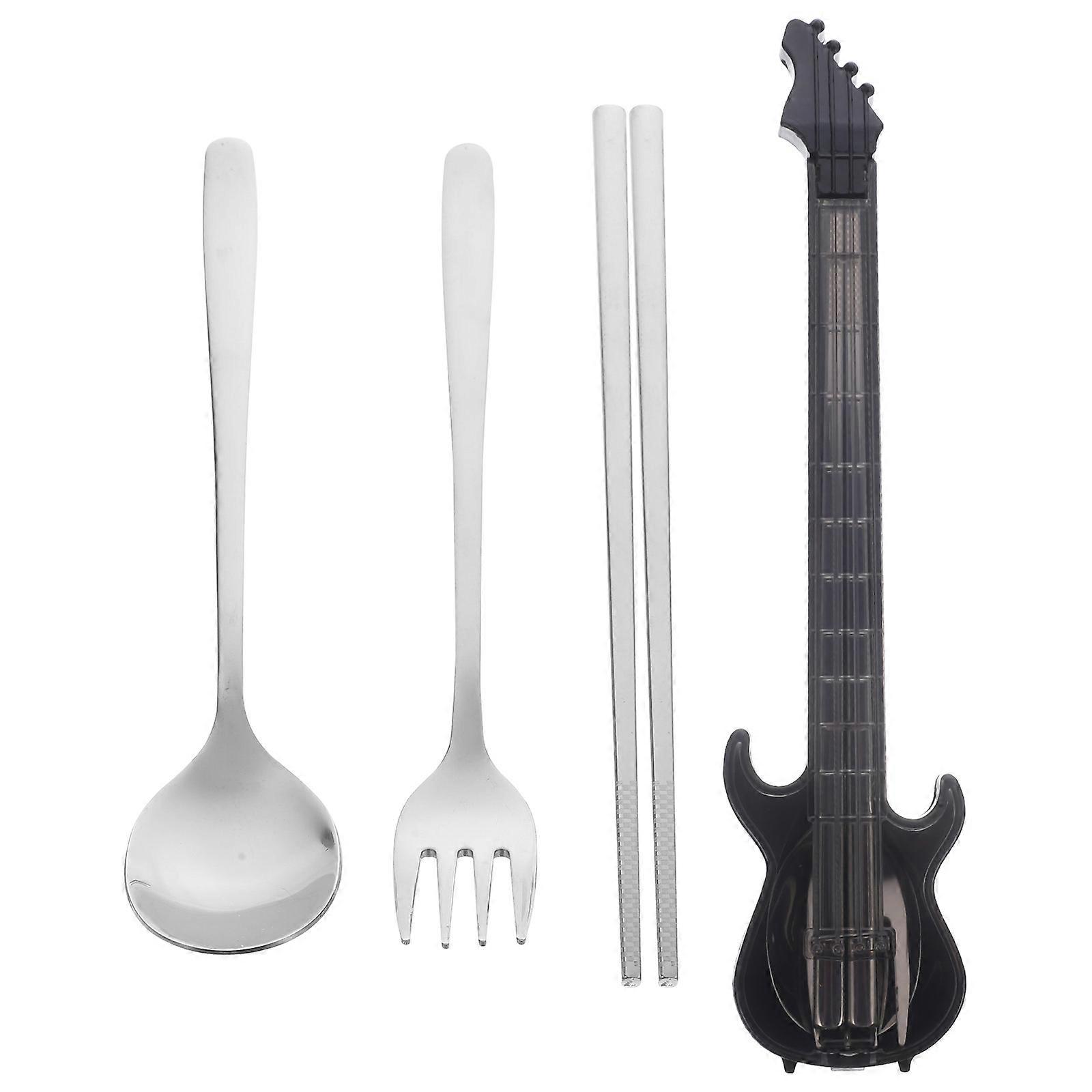 1 Set of Spoon Chopstick And Fork Set for Lunch Portable Guitar Shape Box Utensils Set Travel Utensils