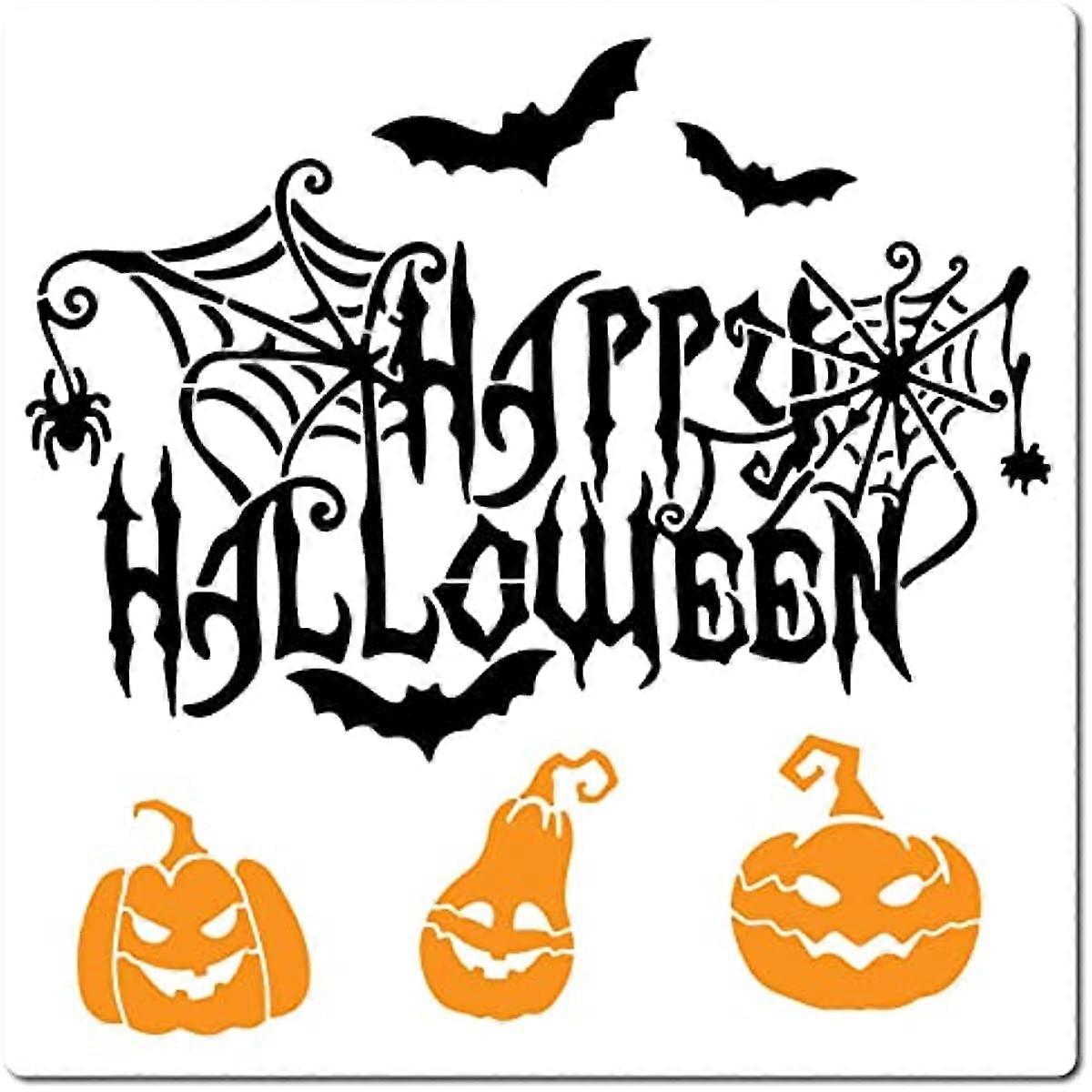 Large Happy Halloween Stencils Reusable Bats Stencil Spider Web Template Signs Pumpkin Decoration for Painting on Wood Wall Scrapbook Card Floor Canva