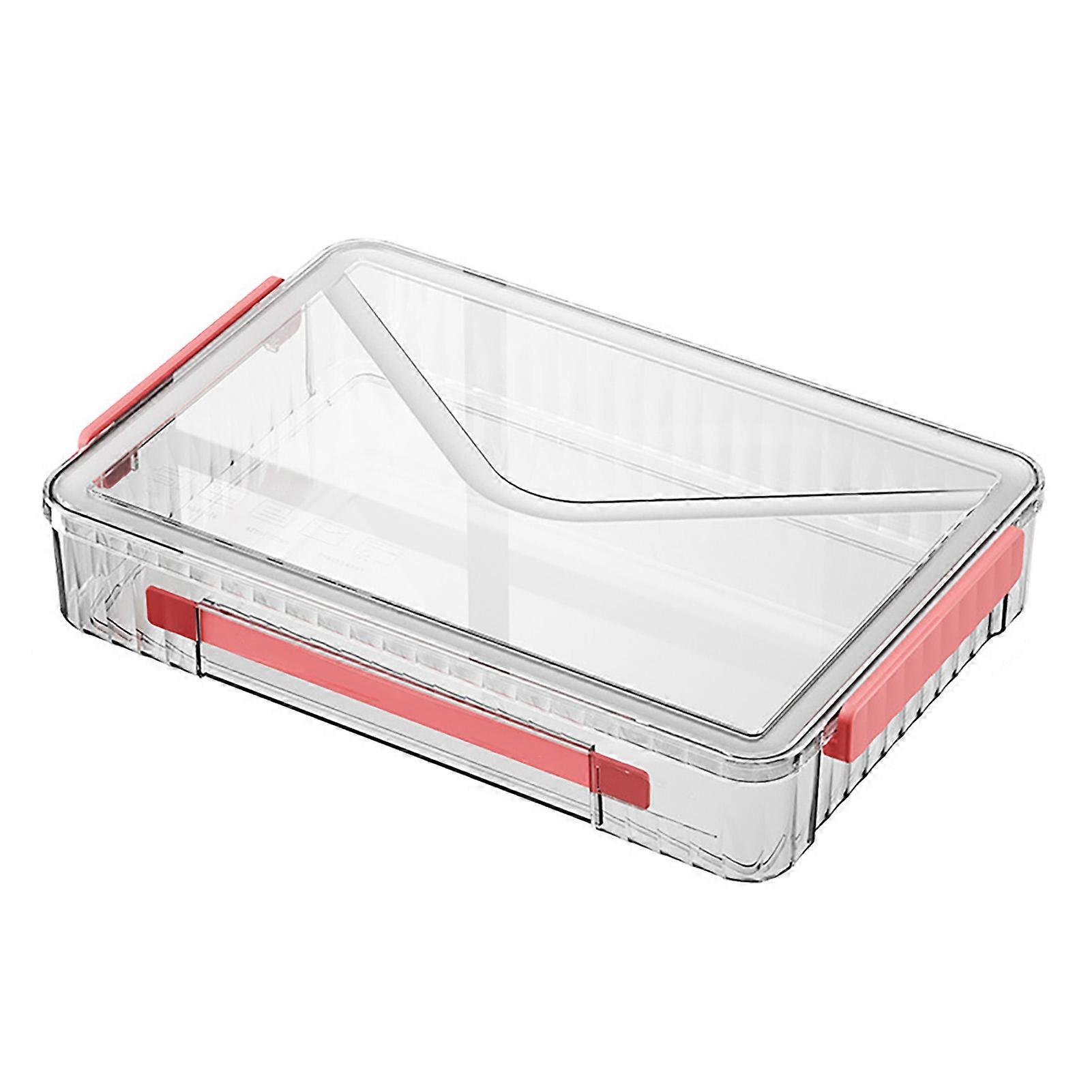 Certificate Storage Box Large Capacity Transparent Portable Scrapbook Paper Storage Case with Handle for Document File Red