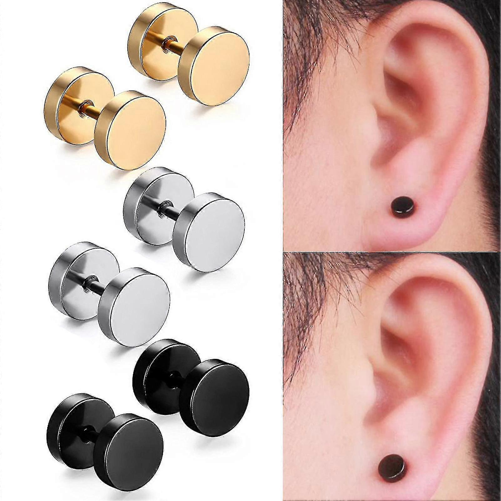 1 Pair Dumbbell Shape Piercing Men Earrings Skin-friendly Electroplating Punk Ear Studs Stylish Jewelry