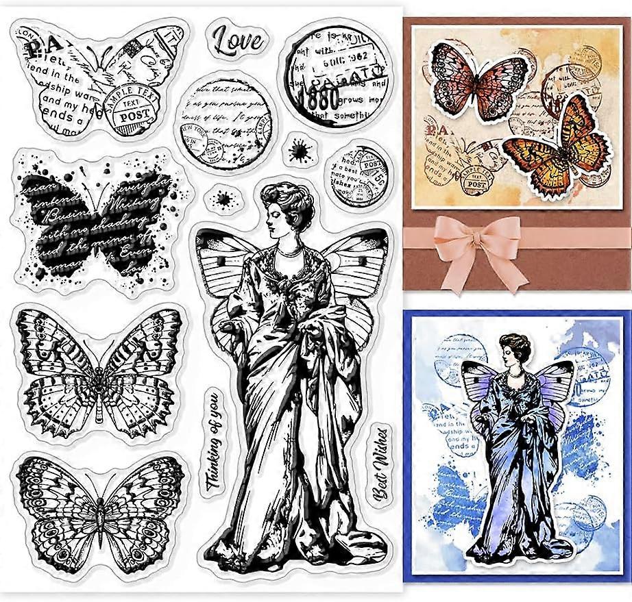 1Sheet Vintage Butterfly Silicone Clear Stamp