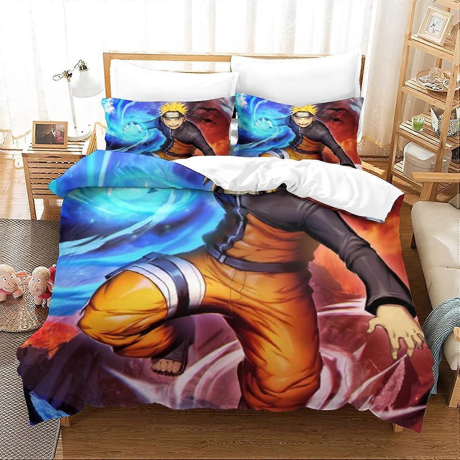 Naruto Duvet Cover with Pillowcases Anime Characters Print Bedding Set with Zipper Closure Soft Microfiber Double Quilt Cover