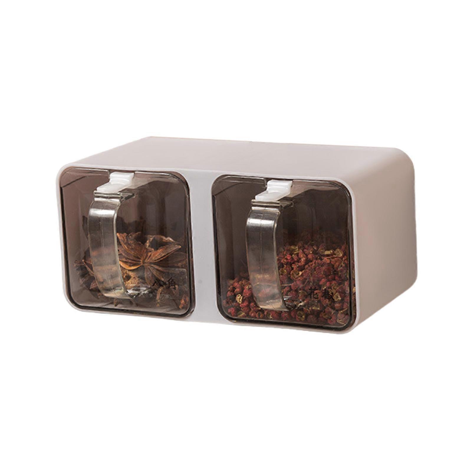 1/2Pcs Clear Seasoning Box Set 2/3/4/6 Grids Storage Container with Transparent Lids Wall Mount Spice Rack for Kitchen Organization Adhesive Installat