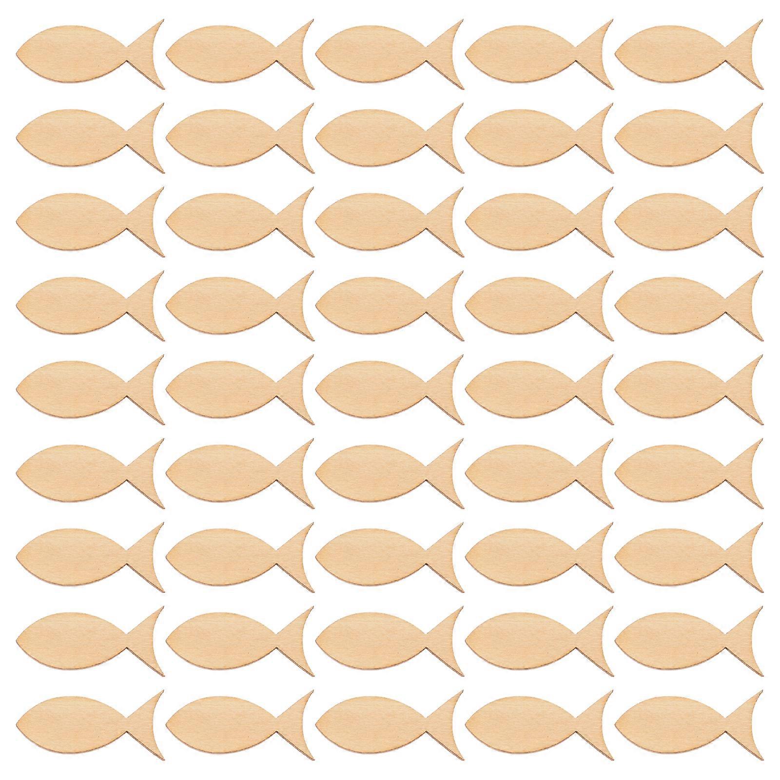100 Pcs Unfinished Wooden Chips Fish Shape Wood Slices Graffiti Wood Chips