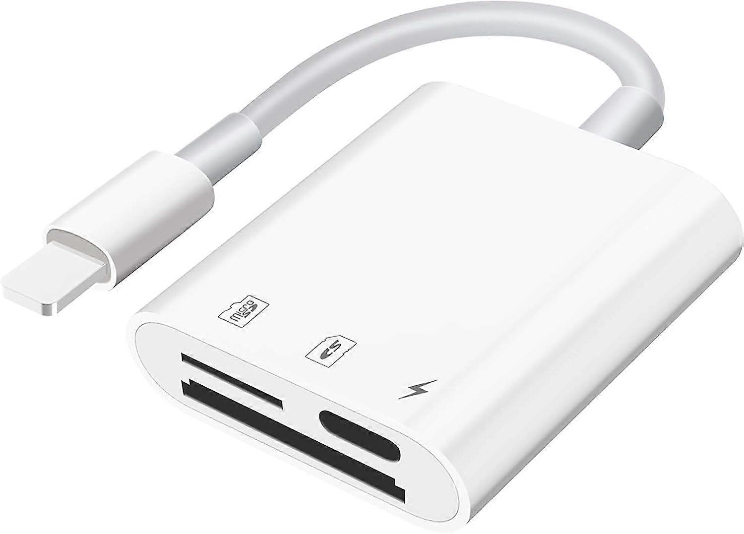 SD card reader for iPhone iPad, Micro SD card reader memory card reader Plug and Play Trail Camera Viewer SD card adapter, synchronous charging and ca