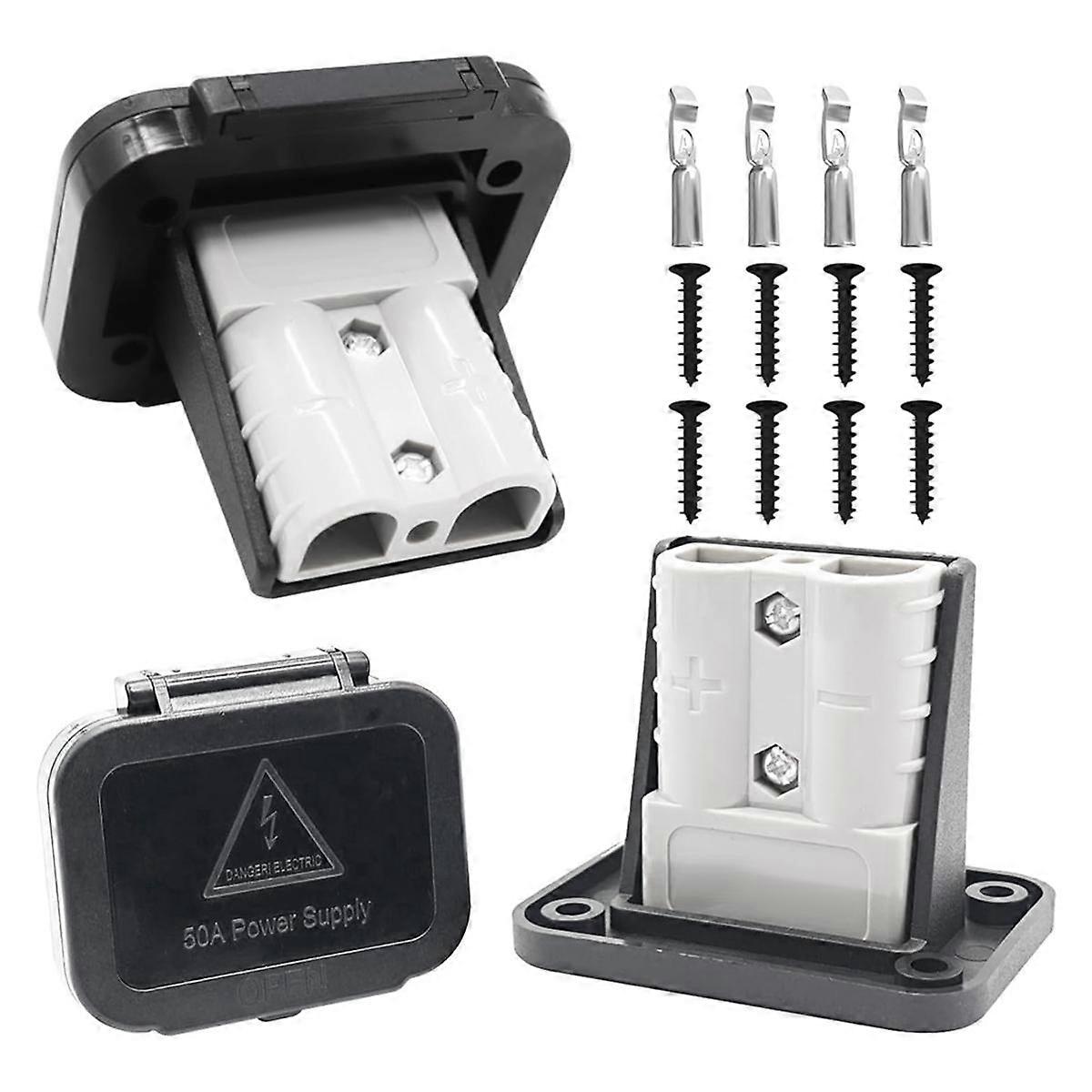 50 Amp Battery Quick Connect/Disconnect Connector Mounting Panel with Cover for Cars, Bicycles, ATV