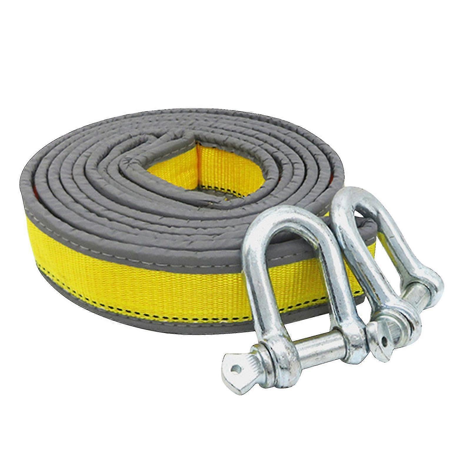 3pcs/set 4m Tow Strap With U-shaped Hooks Reflective Design Yellow Multifunctional Car Haul Rope For Outdoor