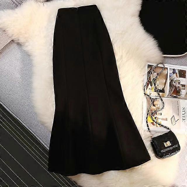 JWL-IVY HE Elegant Women's Wool Fishtail Skirts New High WWaist Solid Midi Skirt Casual Office Autumn Winter Thickened ZA Traf