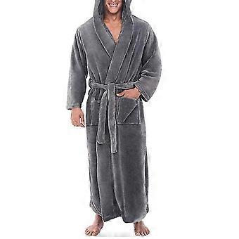 Men Fleece Lined Hooded Soft Bathrobe Solid Long Dressing Gown | Fruugo QA