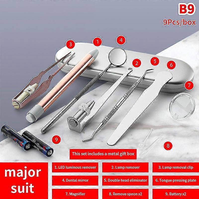 Rustfritt stål Tonsil Stone Remover Tools Led Light Mouth Cleaner Care Set