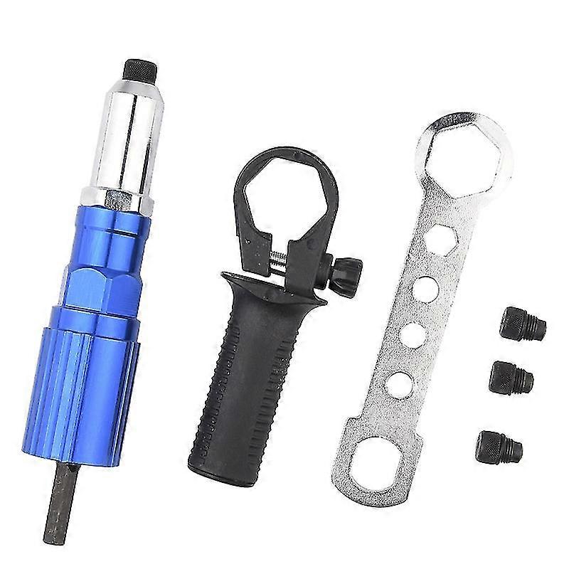 Electric Rivet Gun Adapter Kit, Professional Cordless Riveting Drill Adapter Riveter Insert Nut Hand Tool (1set,blue)
