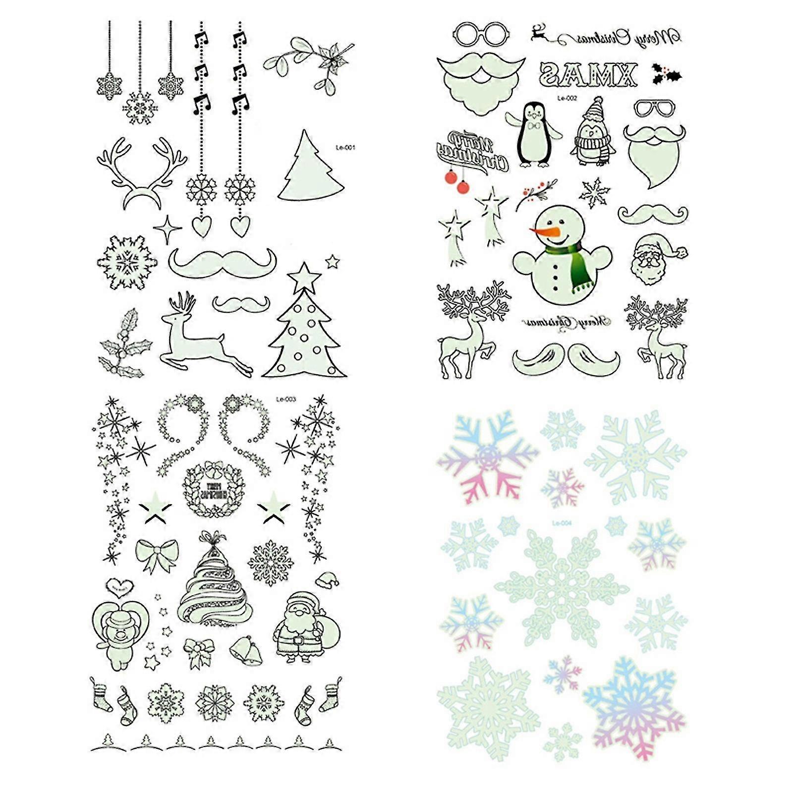 3 Sheets Luminous Christmas Tattoo Stickers Waterproof Cartoon Snowflake Xmas