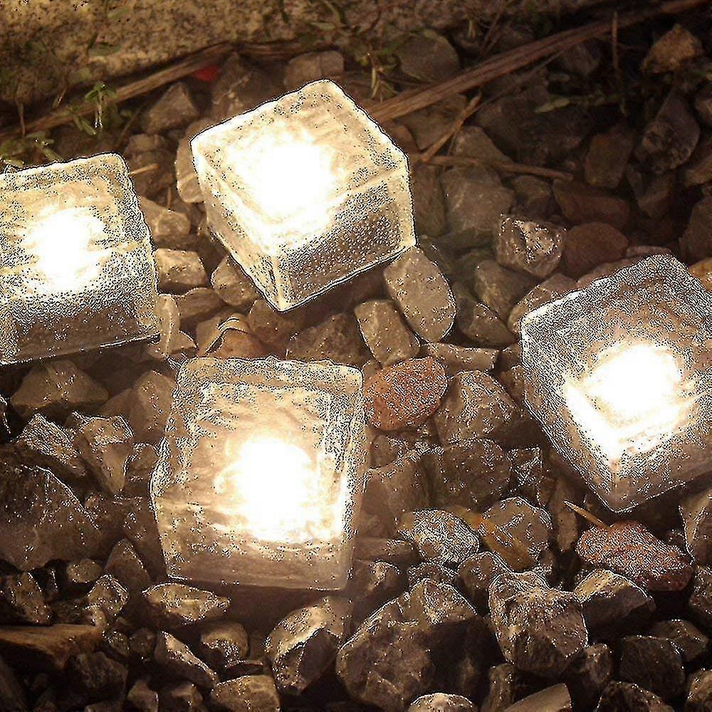 Led Solar Ground Lights Glass Paving Stone Path Lighting Set Of 4 (warm White)