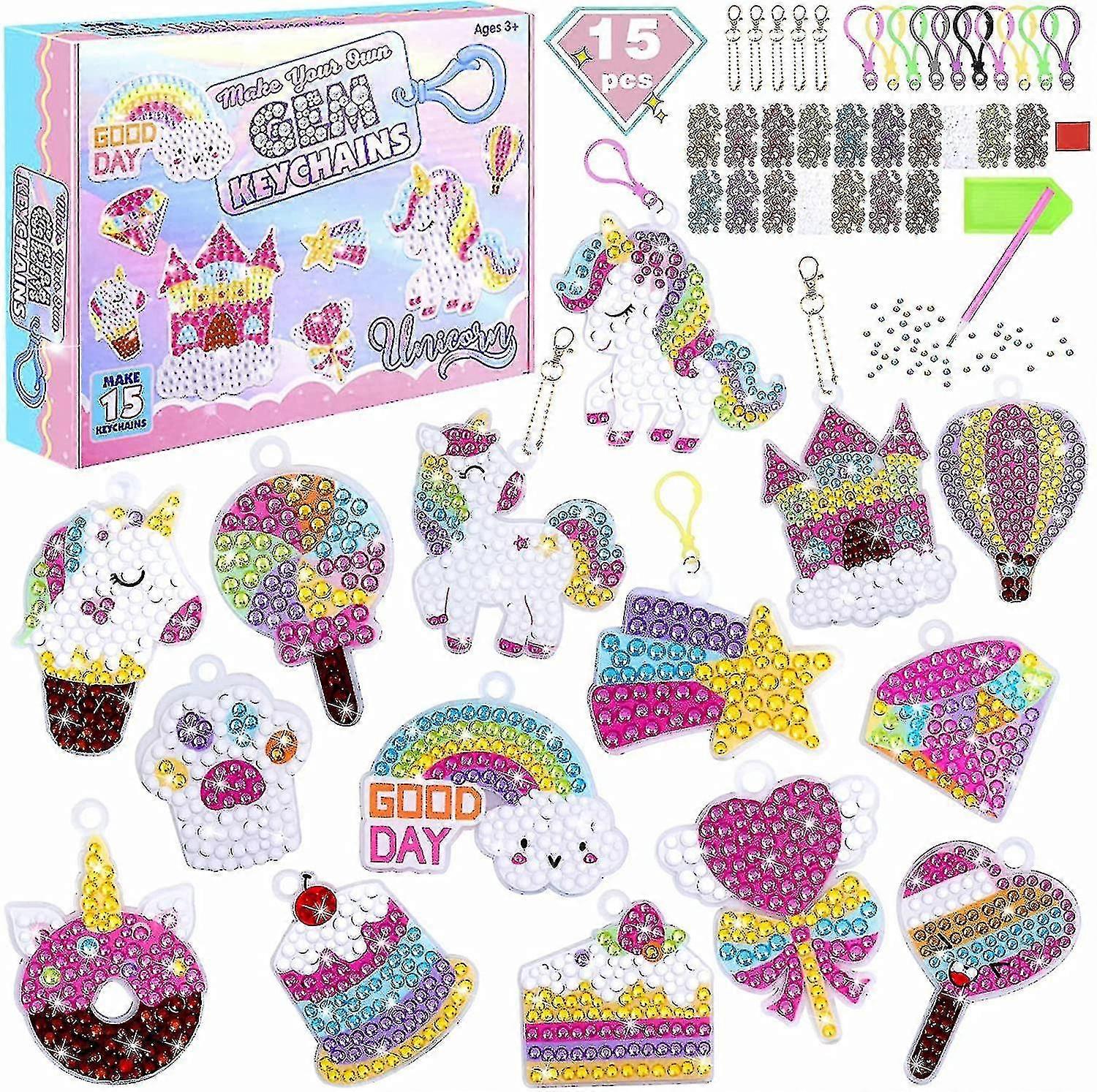 15pcs Diamond Painting Art Kits For Kids, 5d Diamond Painting Keychains Ring