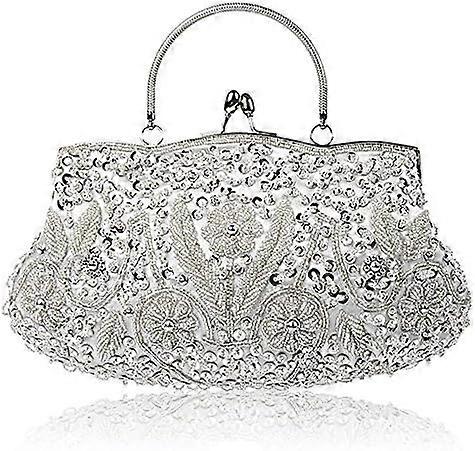 Soft Clutch Evening Bag Antique Floral Bead Sequin