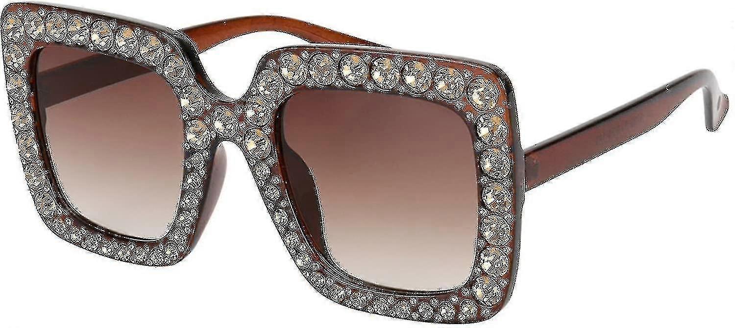 Rol Girl Elton Square Rhinestone Óculos de Sol Oversized Diamond Bling Bling
