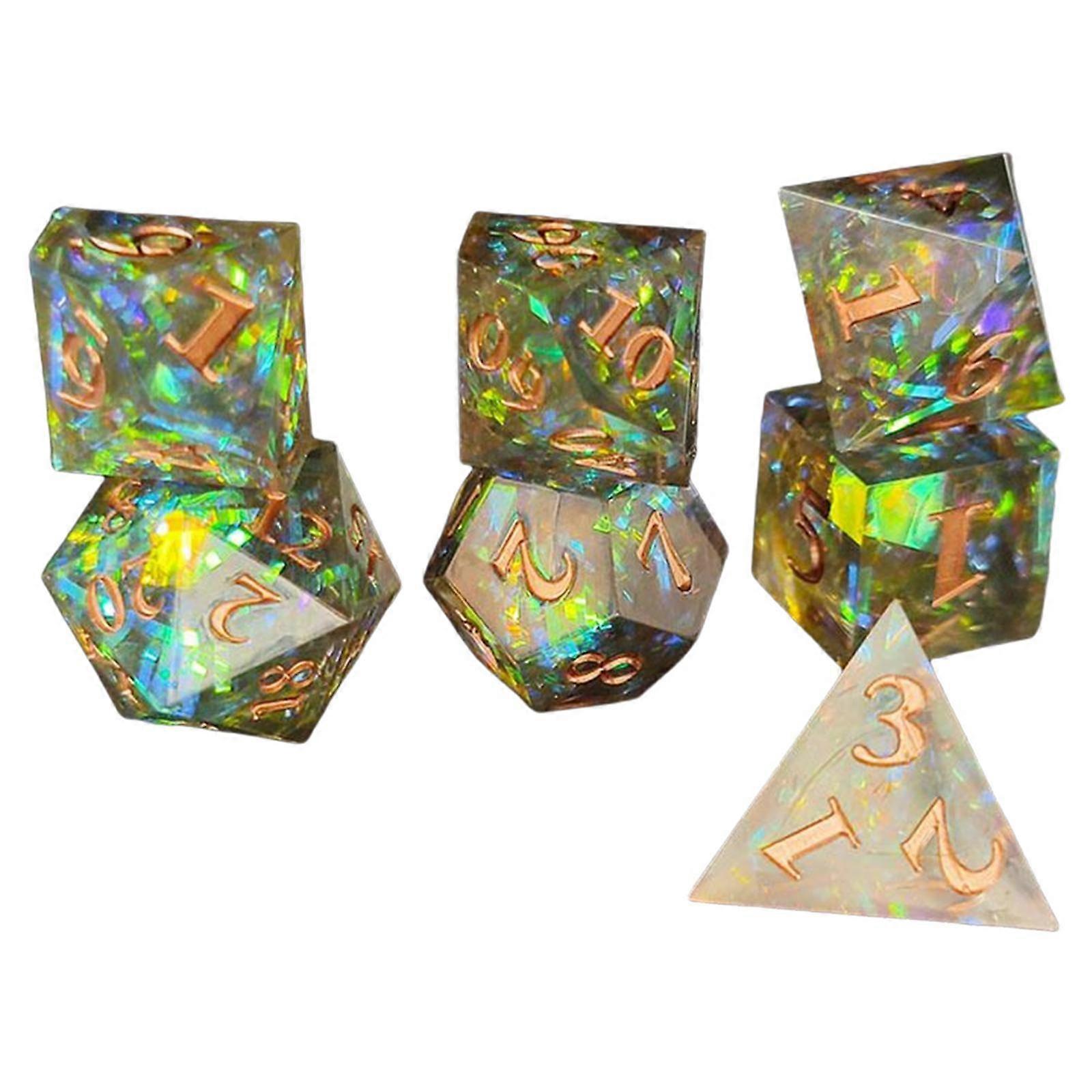 7/Sæt Glitter Papir Polyedrisk Terning D4 D6 D8 2XD10 D12 D20 Til Rollespil Sort Blå