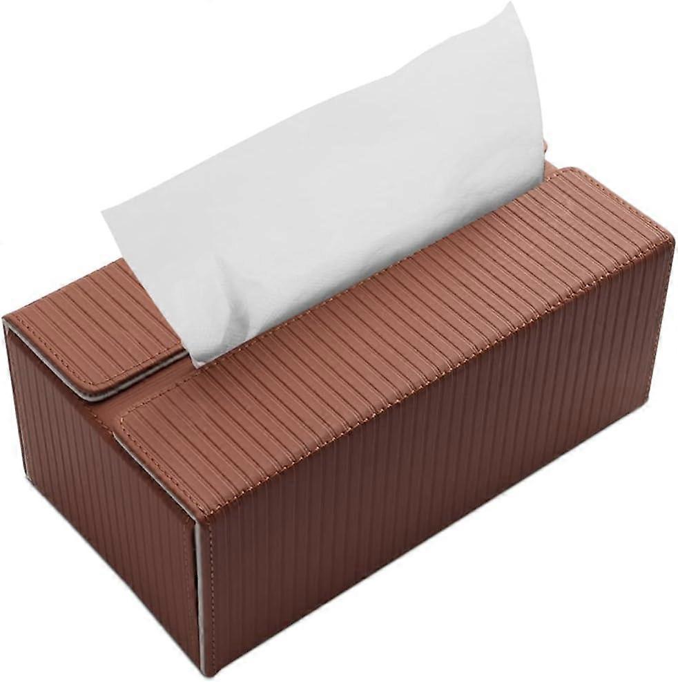 Rectangular Leather Tissue Box Tissue Box for Home Car (Brown+Gray Stripes)