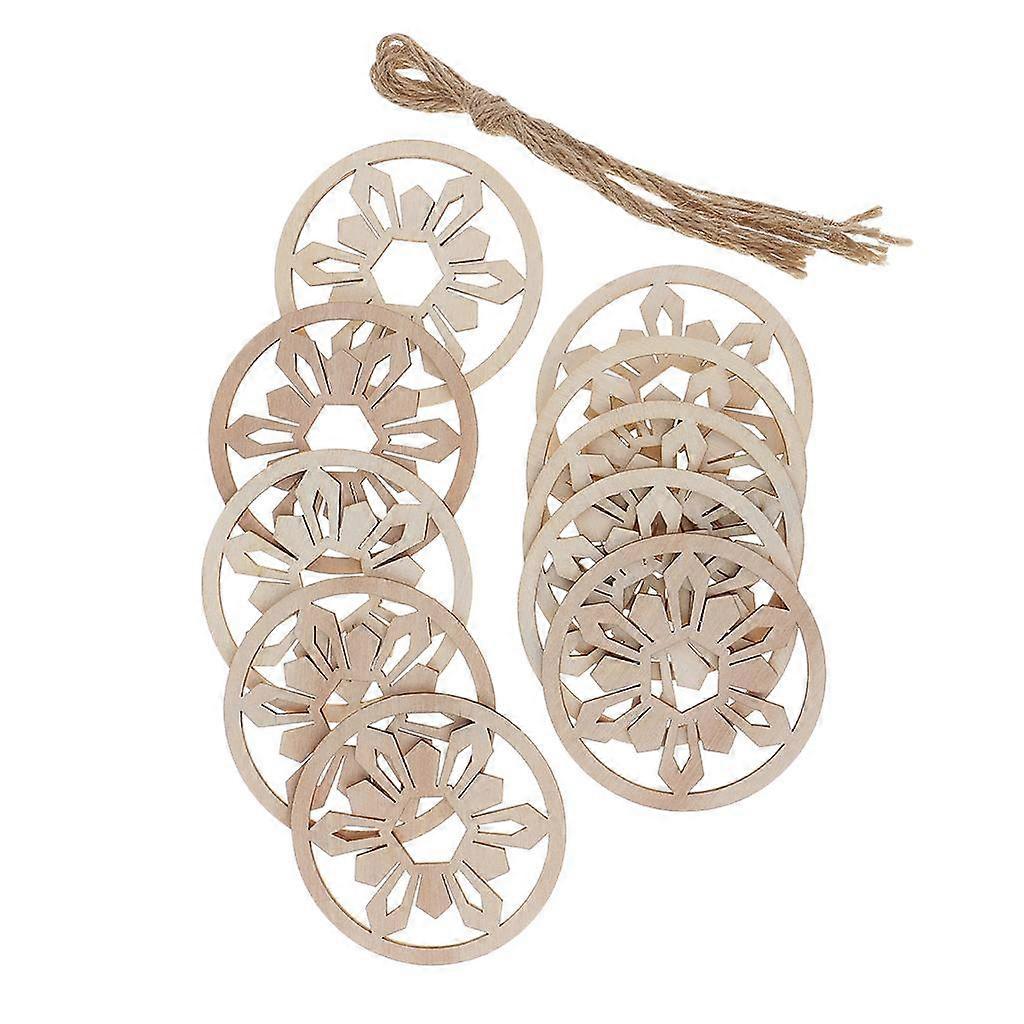 10 Pcs Round Circle Shape Unpainted Hollow Wooden Tags DIY Scrapbooking - 1 # Style