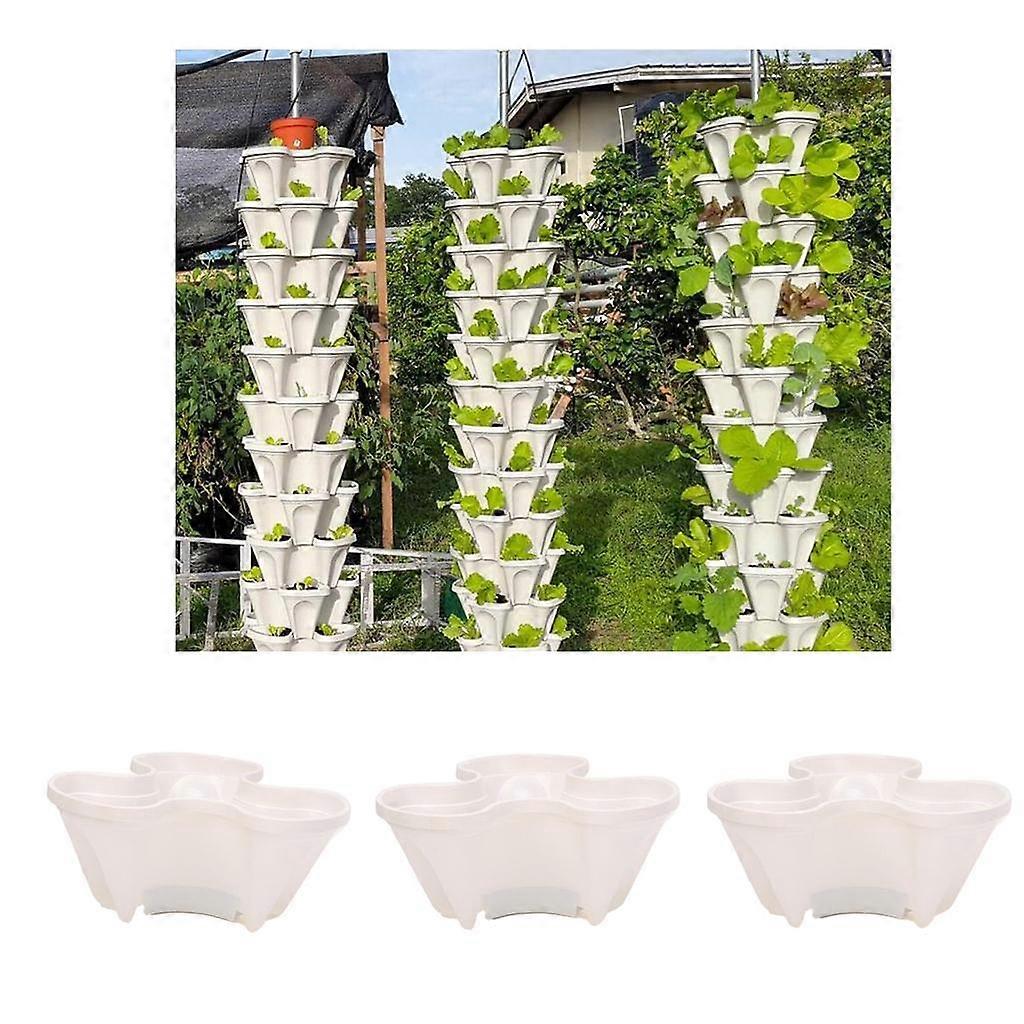 3x White Vertical 3 Tier Stackable Strawberry Tomato Planter Container Set
