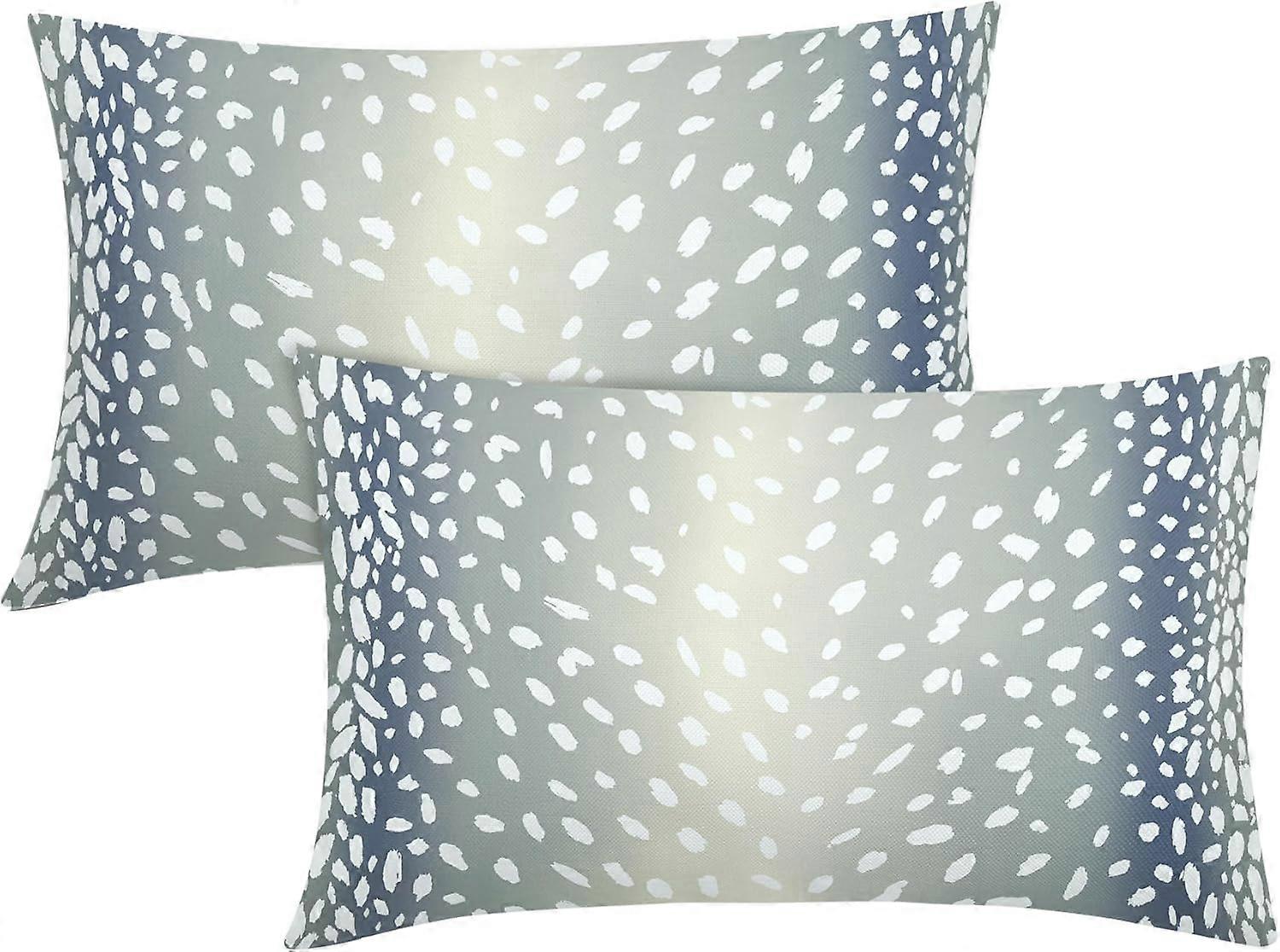 アンテロープ腰椎枕カバー12X20インチブルーグレーフェイクフォーン鹿アニマルプリント装飾枕ケースモダンニュートラルコットンリネンスロー枕セットo