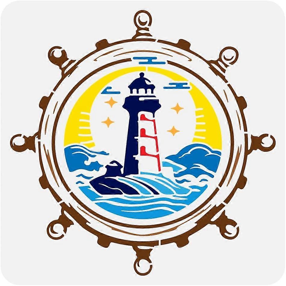 Rudder Stencil for Painting 11.8x11.8 inch Large Lighthouse Drawing Template Plastic PET Sea Wave Stars Moon Pattern Painting Stencil Decorative Summe