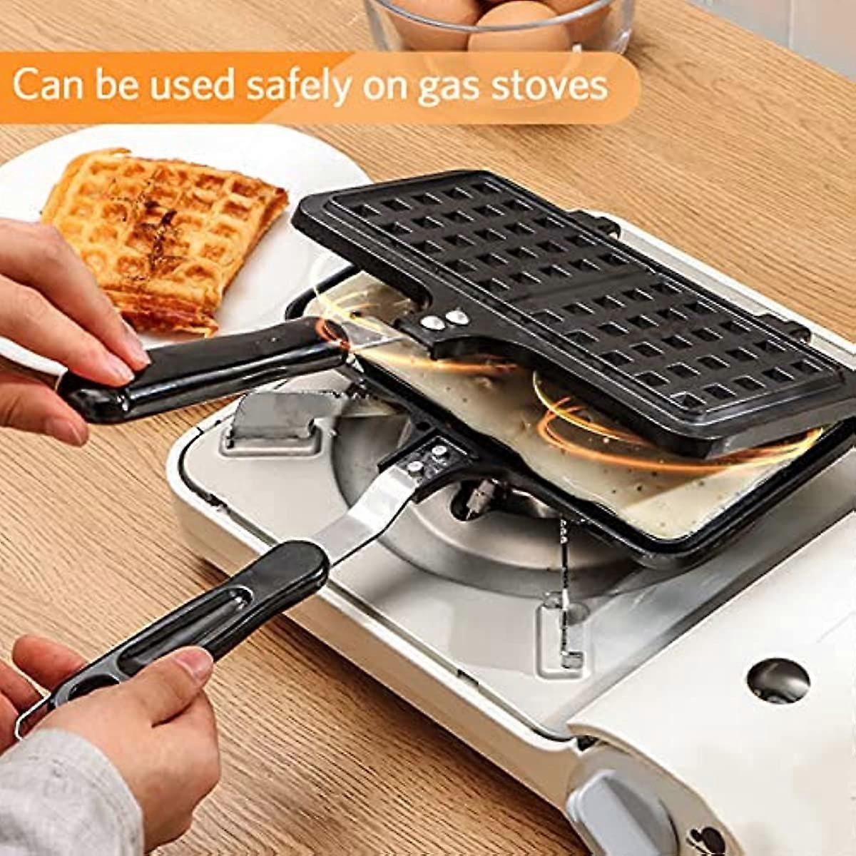 Antiaderente Waffle Maker Pan Stampo Pressa Piastra Cottura Cottura Strumento Robustezza e Durata Facile Pulizia Isolamento Termico per Fornelli a Gas Baking Pans