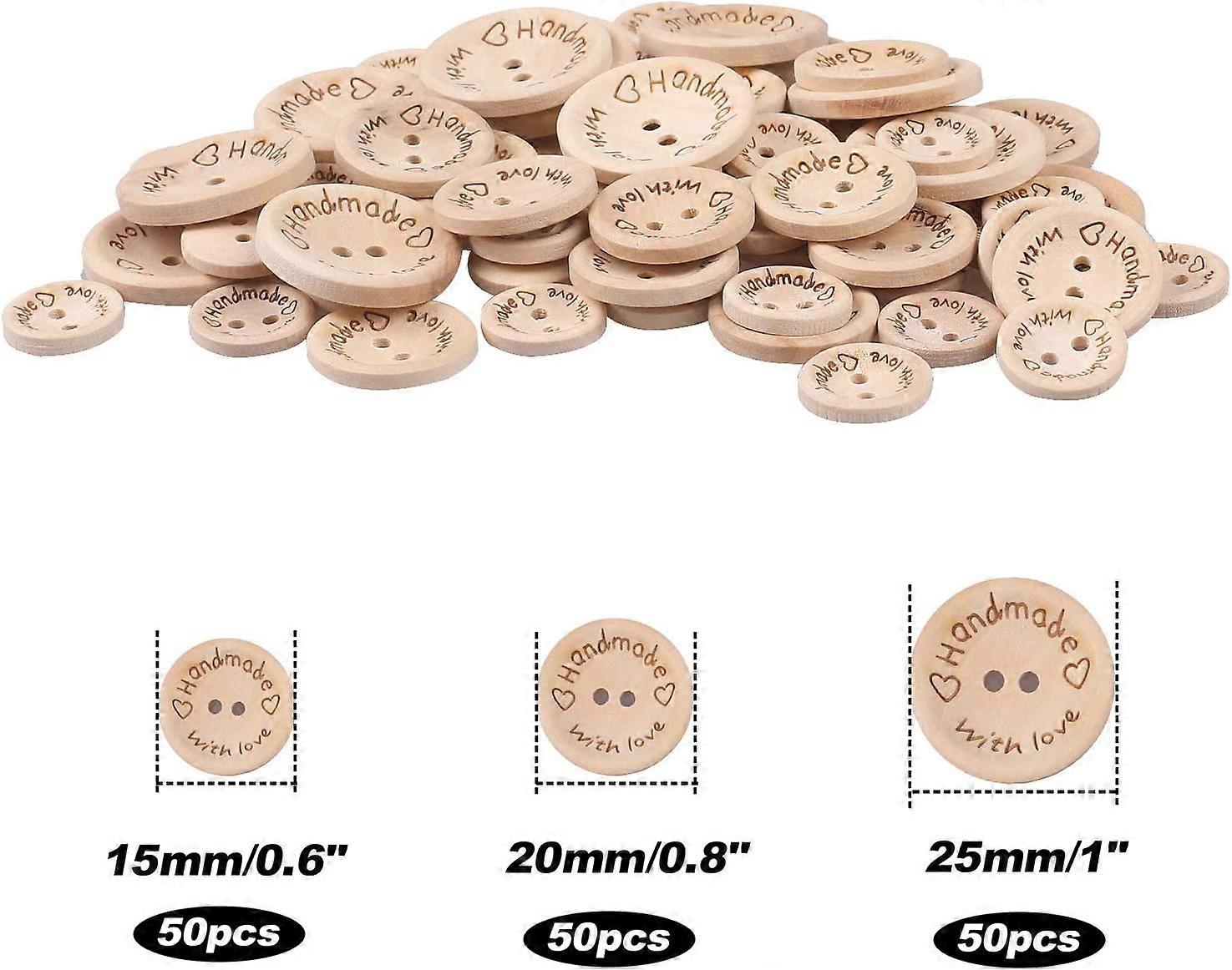 Wooden Buttons, 150 Pieces Buttons Handmade, 2 Holes Natural Wooden Buttons, Buttons for Sewing and Crafting Decorations (15/20 / 25mm)