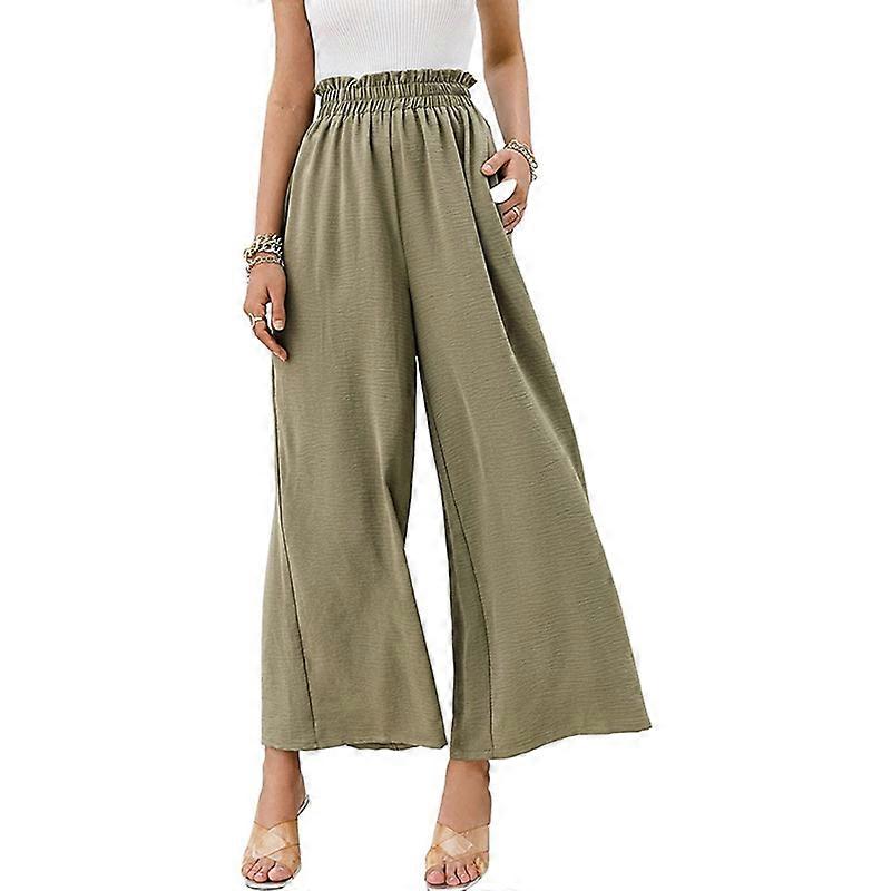 2022 spring and summer new cotton and linen women's solid color high waist loose casual wide leg pants