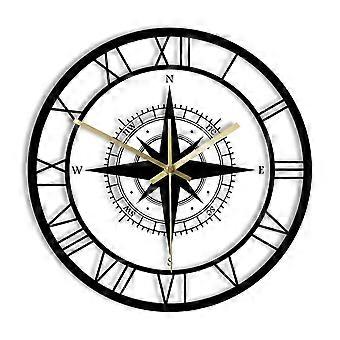 Wall Clock Transparent Compass Steering Wheel Acrylic Nautical Wall Clock Suitable for Home Wall Decoration