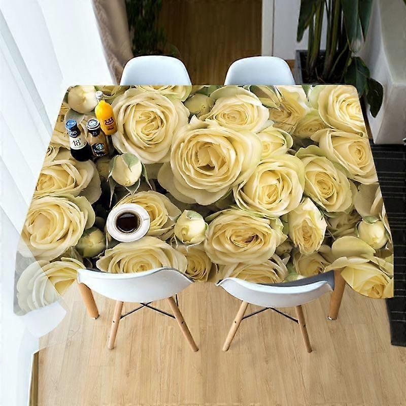3D Tablecloth Yellow Rose Pattern Waterproof Dining Table Cover Wedding Party Rectangular Tablecloth Home Kitchen Decoration