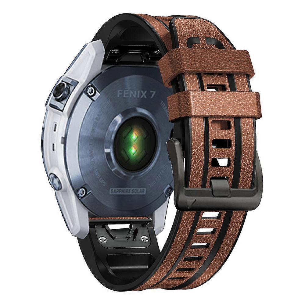 For Garmin Tactix 7 Pro/Fenix 7X/Fenix 6X Pro Quick Release Leather Coated Silicone Smart Watch Band Wrist Strap 26mm