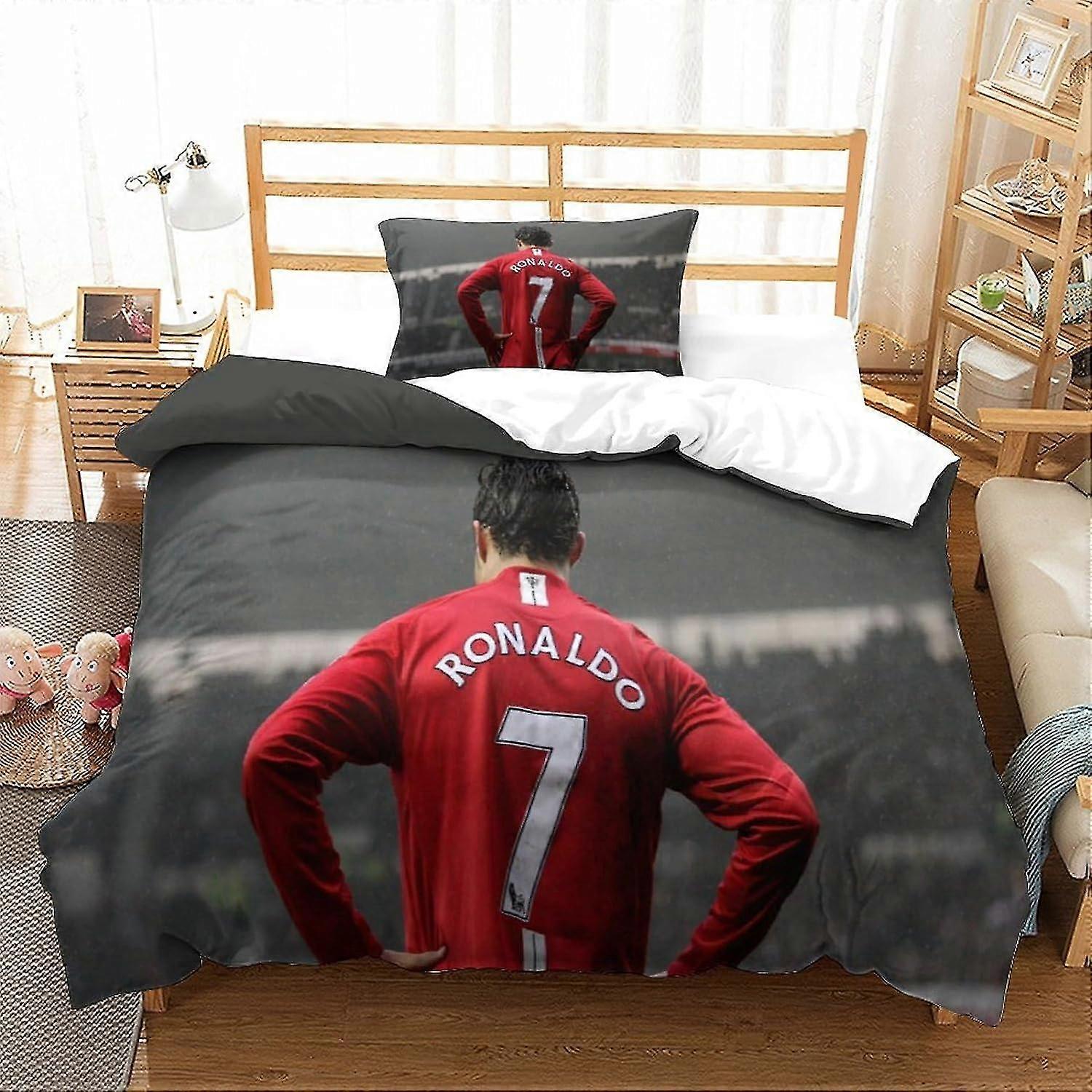 o3095 Lençóis Cristiano Ronaldo Capa de Edredom Macia Microfibra Conjunto de Cama, Impressão 3D Capa de Edredom de Estrela de Futebol&Fronha, Com Fecho de Zíper, 