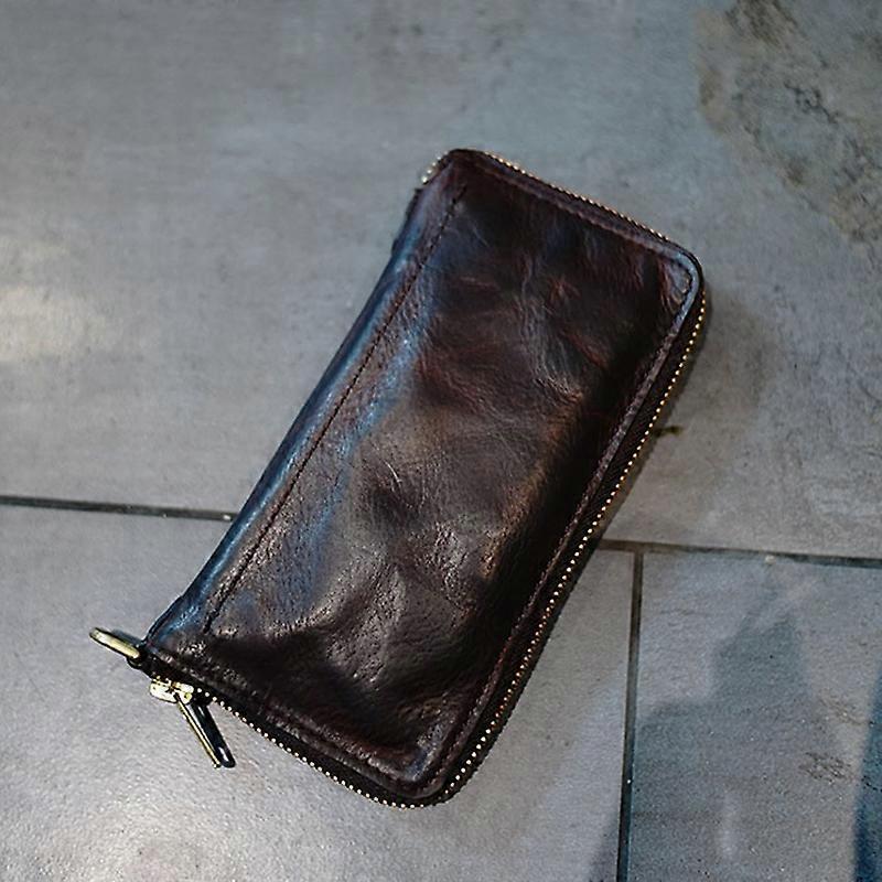 First layer cowhide vintage do old large capacity multi berth leather zipper