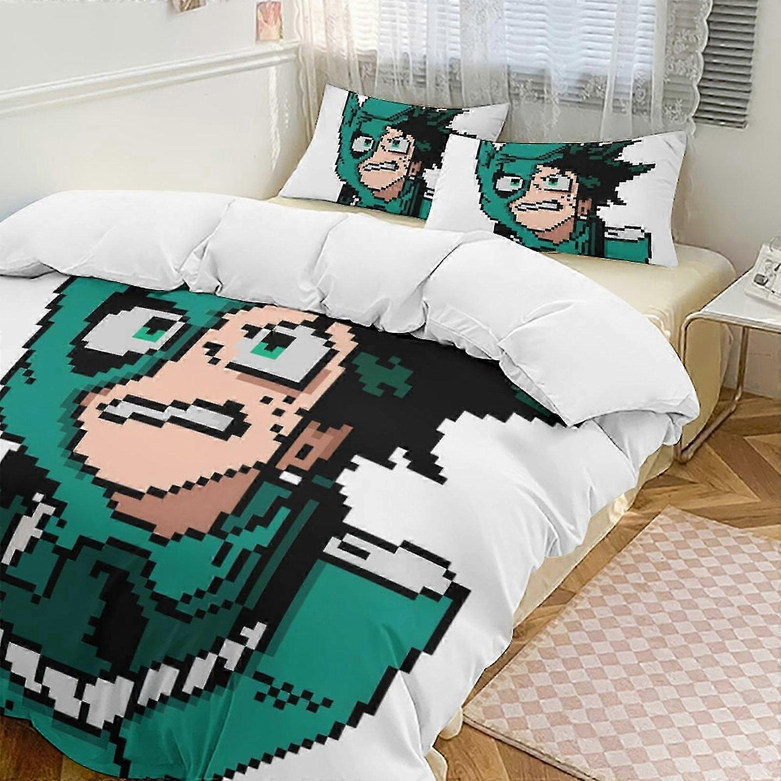 v513 Bed Sheets My Hero ademia Bedding Set Comfortable and Lightweight Cartoon Bedding3-Piece Set (Available in Multiple Sizes) Lc (1 Duvet Cover and 