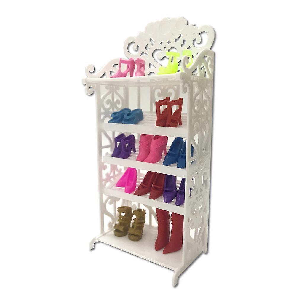 2セット最新のドールシューズラックプレイハウスアクセサリードールハウスホワイトミニチュア家具キッズ女の子のギフトのためのふり遊び