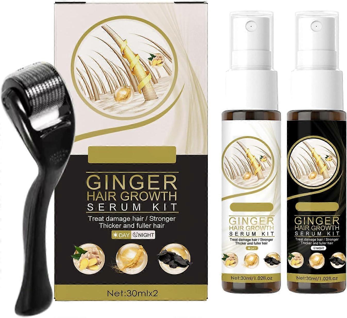 Derma Roller and Hair Growth Serum Kit, Thicken and Strengthen for Hair Regrowth with 0.25MM Derma Roller, Anti Hair Loss Trengthen Hair Roots