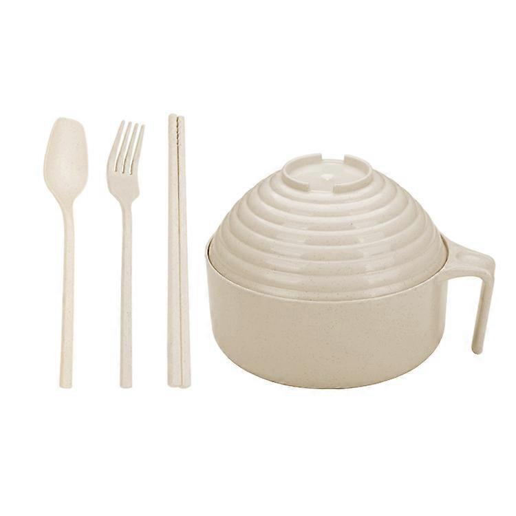 White model rice-Student dormitory wheat straw fizzy dough bowl with spoon fork chopsticks set with lid large capacity dining bowl